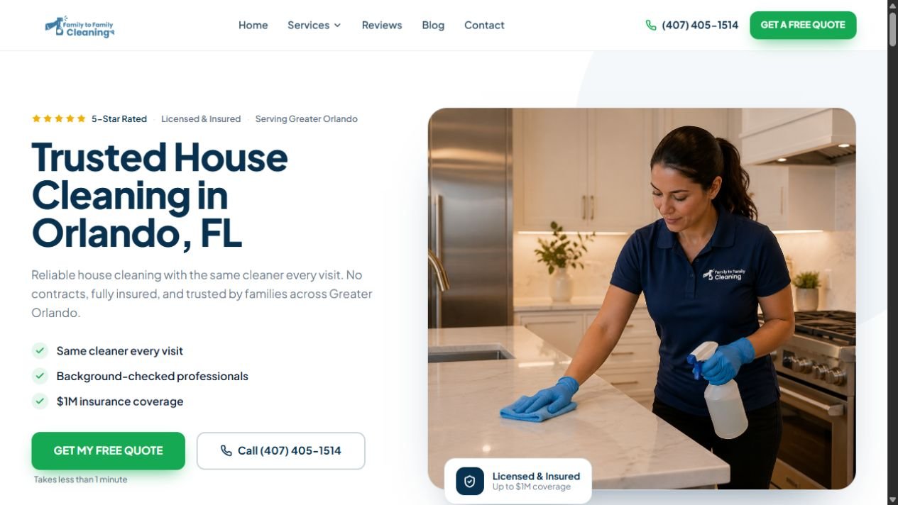 Family to Family Cleaning website home page